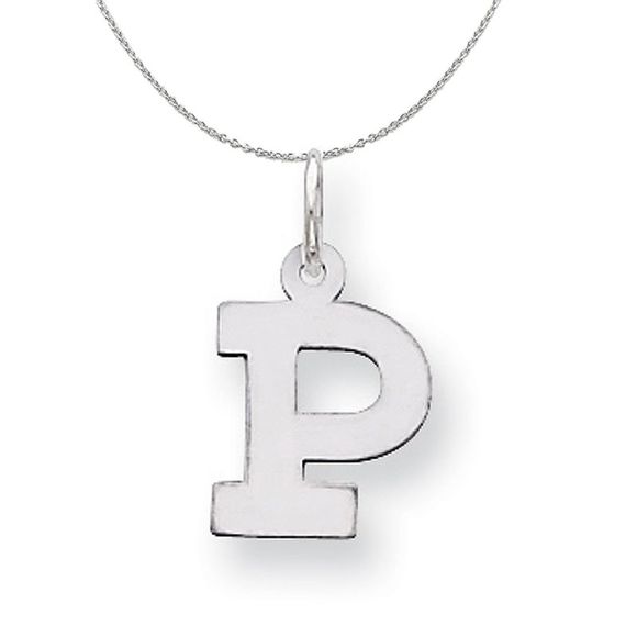 Silver, Amanda Collection Small Block Style Initial P Necklace - 20 In - Picture 1 of 7